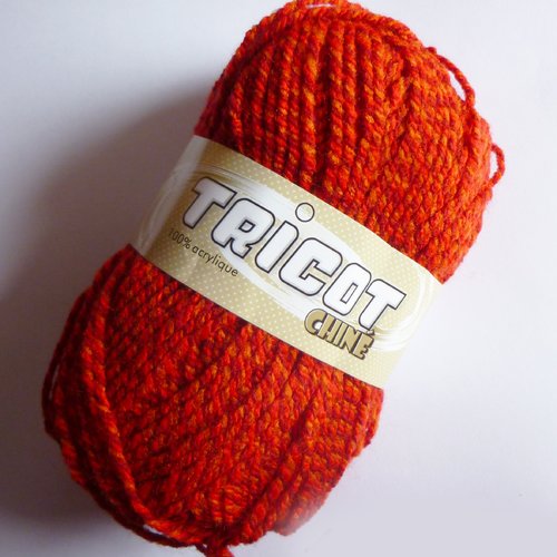 Pelote laine fantaisie rouge chiné orange aiguilles n° 3,5 4 acrylique tricot acrylique (0008)