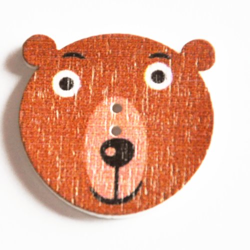 Bouton fantaisie forme animaux tête d'ours ourson en bois animaux sauvage original layette enfant