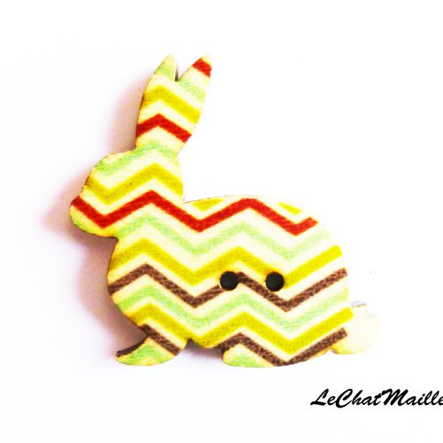 Bouton fantaisie en bois multicolore en forme de lapin 3 cm animaux vagues chevrons géométrique graphique