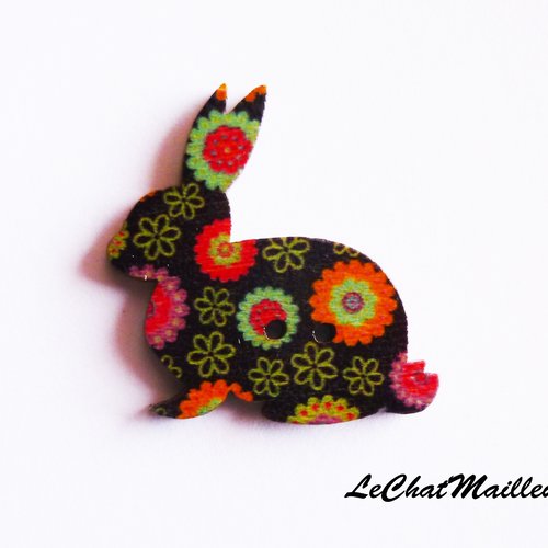 Bouton fantaisie en bois multicolore en forme de lapin 3 cm animaux fleurs champêtre bohème