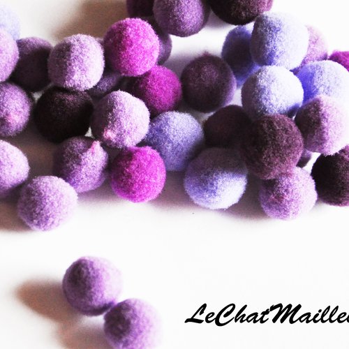 Lot 10 petits pompons mauve violet aléatoire 10 mm en polyester ponpon dégrader (m019)