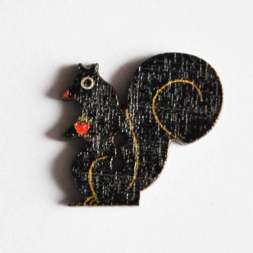 Bouton fantaisie écureuil noir 22 x 21 mm en bois (a7052)