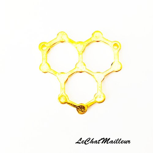 Connecteur en métal dore en forme de molécule science breloque pendentif 29 mm alvéole (a7062)