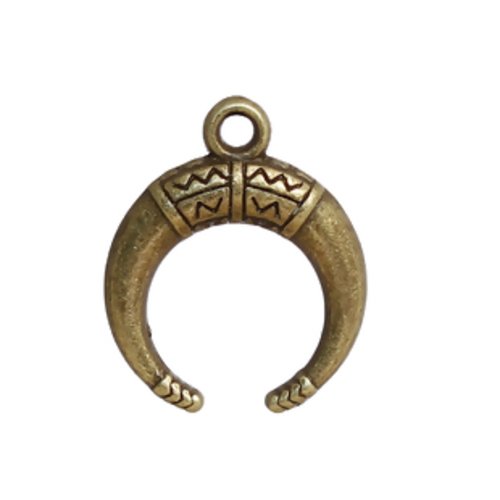 Lot de 2 breloques bohème corne demi lune vagues ethnique bronze antique 18 mm x 15 mm (a7064)