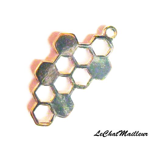 Breloque pendentif alvéoles pleines miel rayon abeille géométrique 32 mm x 17 mm