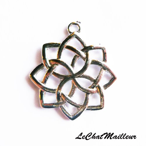 Breloque fleur noeud celtique en métal argenté 28 mm galadriel elfe 