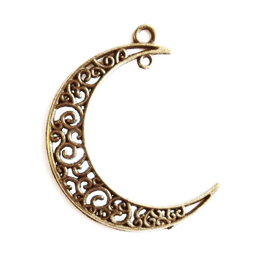 Connecteur chandelier pendentif breloque lune dentelle couleur bronze antique