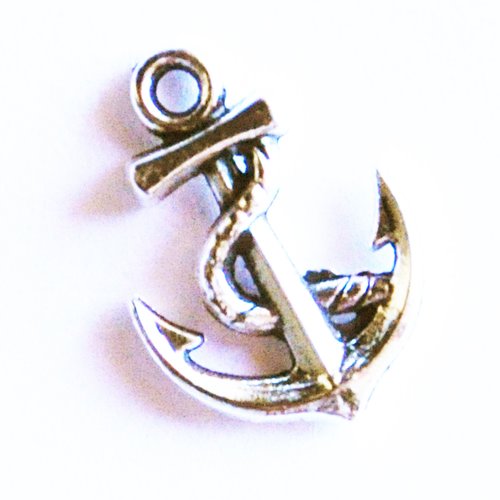 Breloque pendentif petite ancre avec cordage en métal argenté breton bateau marine