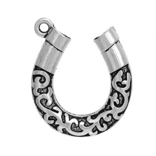 Breloque pendentif porte bonheur fer a cheval chance avec arabesque en métal argenté vendredi 13 (ae009)