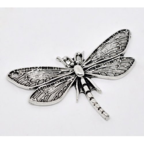 Connecteur pendentif en métal argenté libellule papillon insecte 49 x 31 mm (a7068)