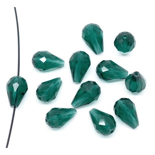 Perle en verre à facette en forme de goutte couleur vert 14 mm x 10 mm (ae010)