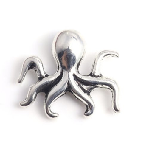 Perle en métal argenté en forme de pieuvre poulpe octopus intercalaire marin 16 mm x 14 mm (a7067)