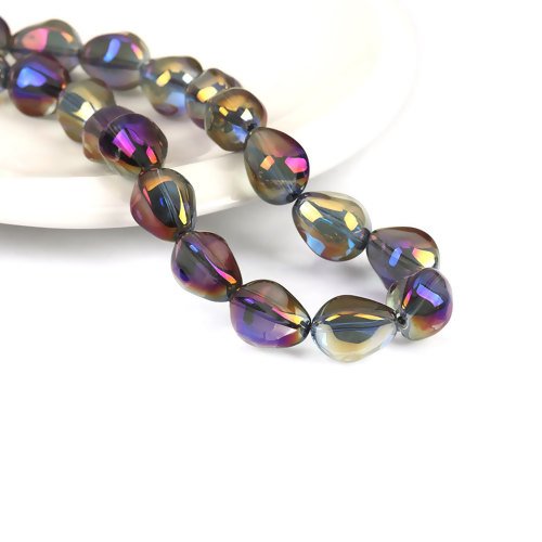 Perle en verre violet pétrole en forme de goutte 17 mm x 14 mm élégant (a7071)