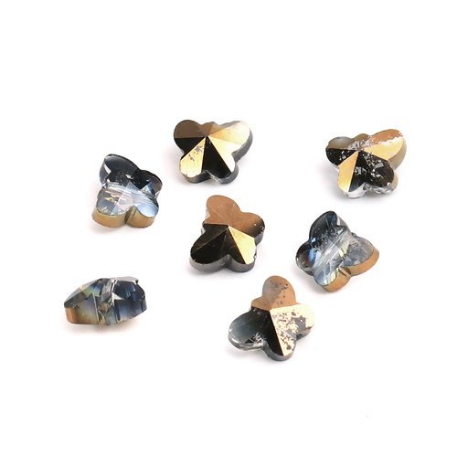 Perle en verre en forme de papillon couleur pétrole et bronze a facette 10 mm x 8 mm (a7072)