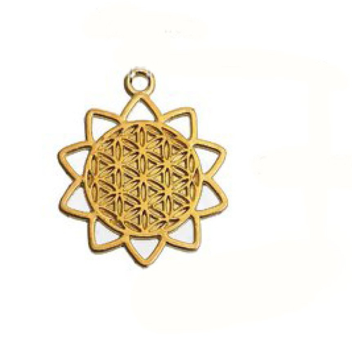 Pendentif en métal doré fleur de vie mandala méditation géométrique médaillon 29 mm x 25 mm (a7074)