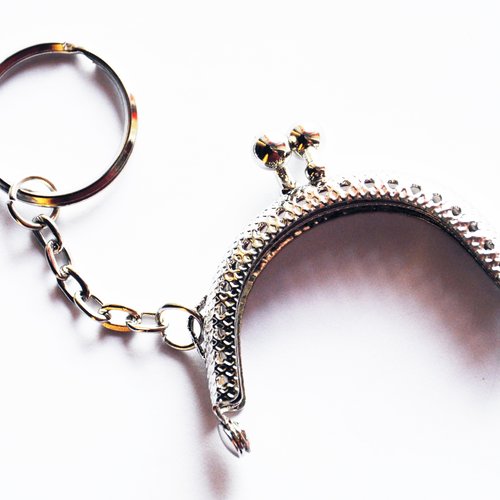 Fermoir porte-clés porte monnaie en métal argenté clef argent original mousqueton