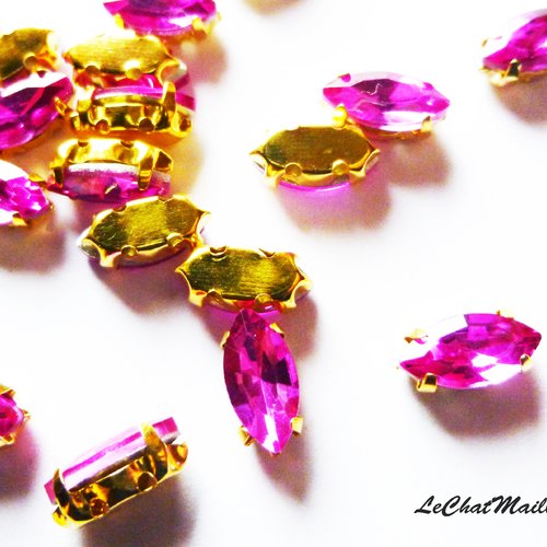 Lot 10 strass à coudre métal doré rose et strass 10 mm princesse déguisement mercerie diamant facette