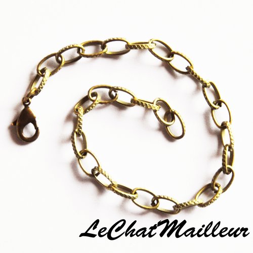 Chaîne bracelet métal bronze grosse grande mailles ciselées breloques charm charme