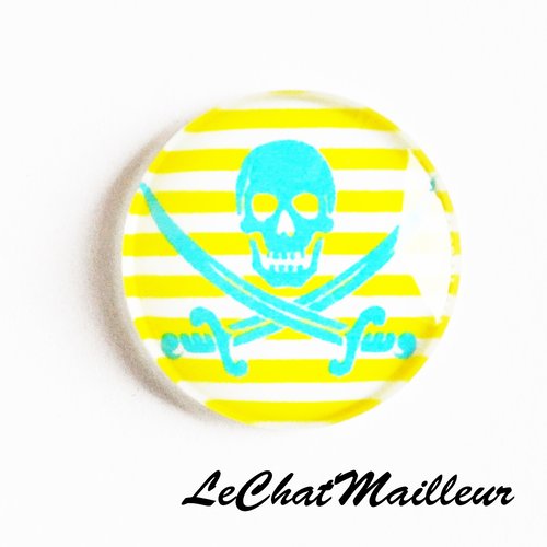 Cabochon tête de mort au choix 20 mm jolly roger jaune turquoise rayer sabre pirate
