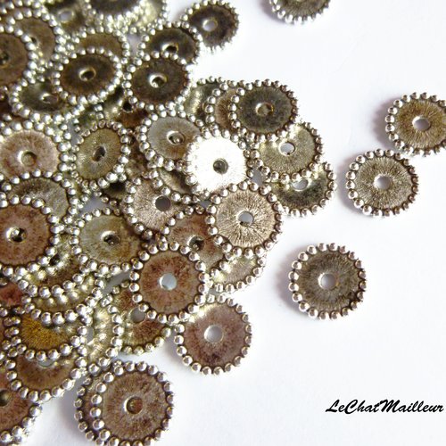 Lot de 20 coupelles en métal argenté 12 mm engrenage dentelé intercalaire perle