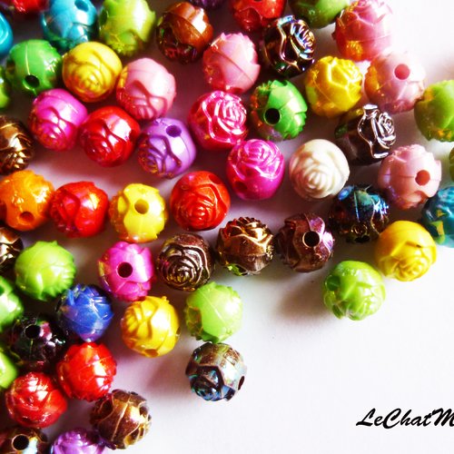 Lot de 10 perles en forme de fleur acrylique couleur aléatoire 8 mm trou 1, 8 mm