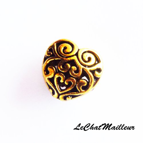 Perle coeur en volume 3d ajouré métal doré 13 mm dentelles arabesques élégant