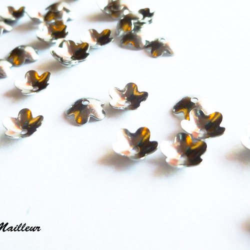 Lot de 10 perles coupelles fleur acier inoxydable argenté 6 mm intercalaire