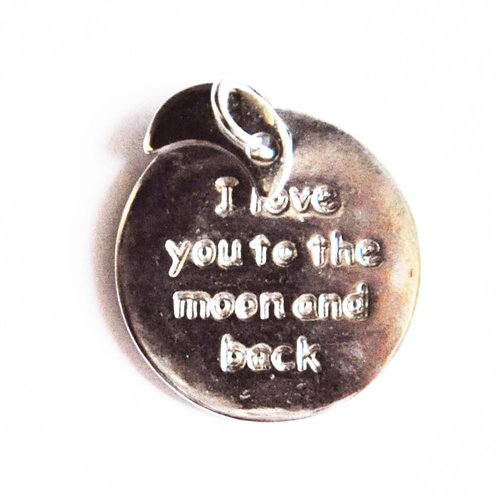 Médaille "i love you to the moon and back" métal argenté amour lune breloque pendentif