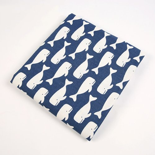 Tissu en coupon coton polyester bleu motif baleine 70 cm x 100 cm toile
