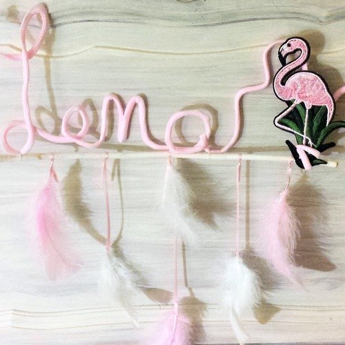Mobile prénom flamant rose ,  attrape rêves pink flamingo,