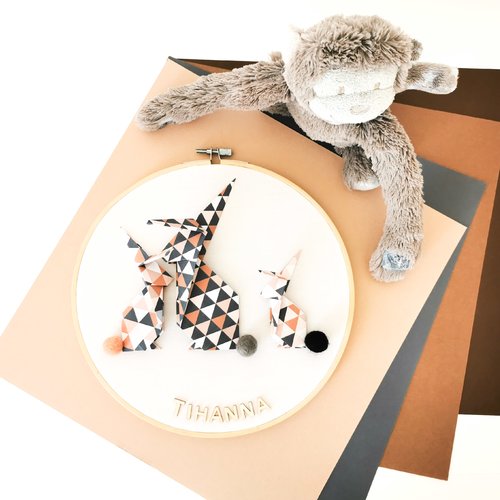 Tambour Lapins Marron Beige Leewalia Decoration Chambre Bebe Enfant Deco Murale Prenom A Personnaliser Naissance Origami Un Grand Marche