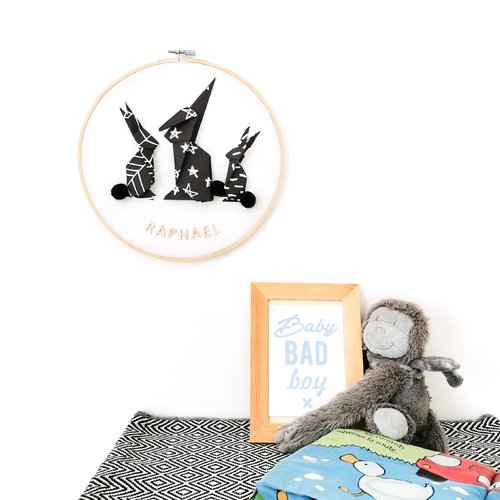 Tambour Lapins Noir Et Blanc Leewalia Decoration Chambre Bebe Enfant Deco Murale Prenom A Personnaliser Naissance Origami Un Grand Marche