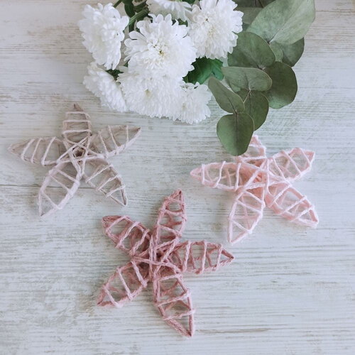 Lot de 3 fleurs en laine rose pastel – fleurs décoratives durcies naturellement, fait main et écoresponsable