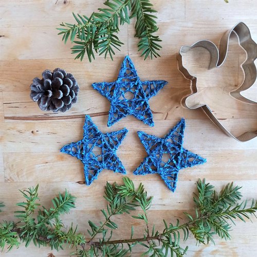 Lot de 3 étoiles bleues en laine recyclée – décoration de noël artisanale et écoresponsable