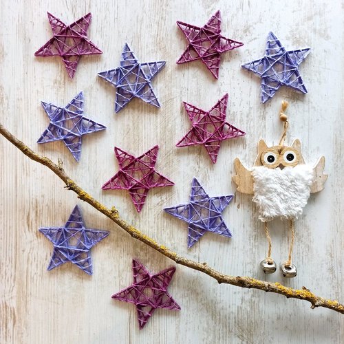 Lot de 10 étoiles décoratives – violet | décoration de noël artisanale & naturelle
