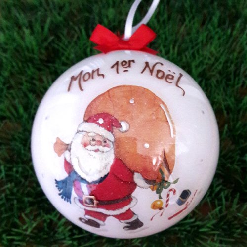 Boule de premier noël faite main, père noël, diamètre 10 cm