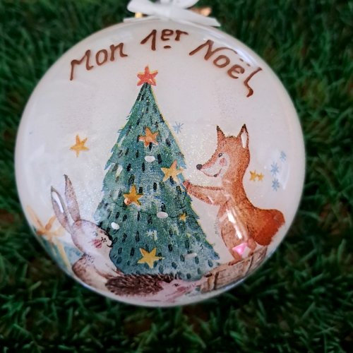 Boule de premier noël faite main, renard,  diamètre 10 cm