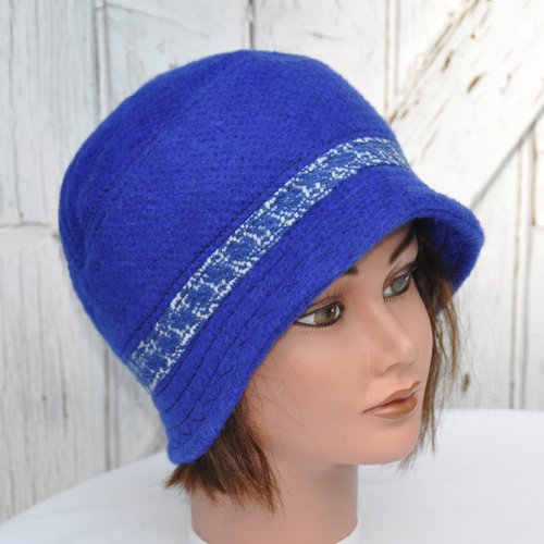 Chapeau cloche femme hiver forme rétro en lainage bleu léolix à petit bord - taille m 56,5-57,5cm