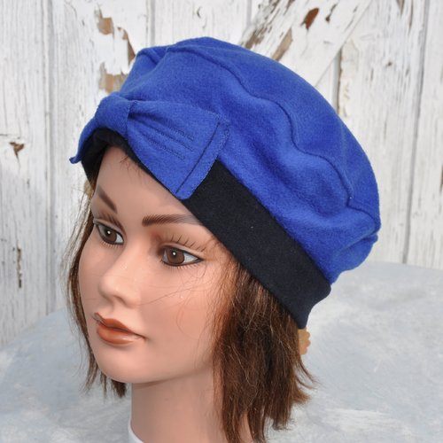 Béret hiver femme léolix, lainage bleu et gris - taille 56-57cm m