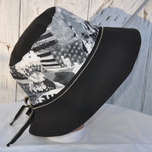 Chapeau de soleil en coton pour femme, noir et blanc, large bord - taille l