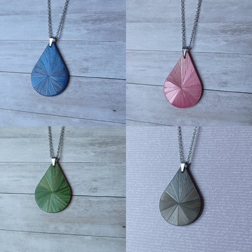 Collier pendentif "aqua" grand modèle, plusieurs couleurs