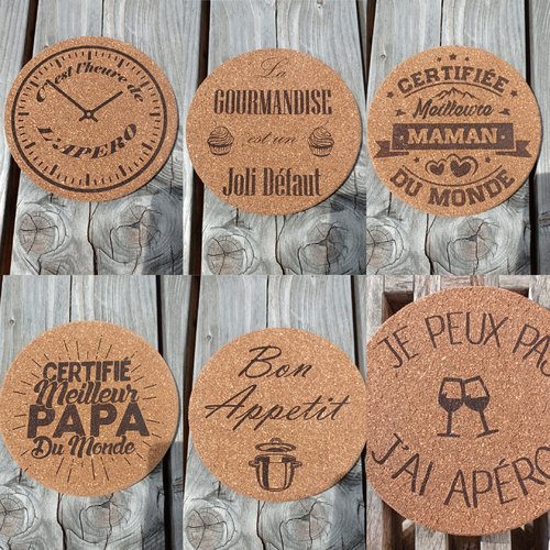 Dessous de plat en liège personnalisable.
