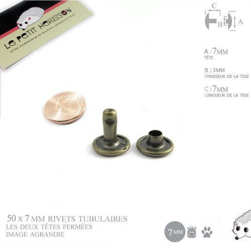 50 x 7mm rivets tubulaires / acier / plat / bronze 