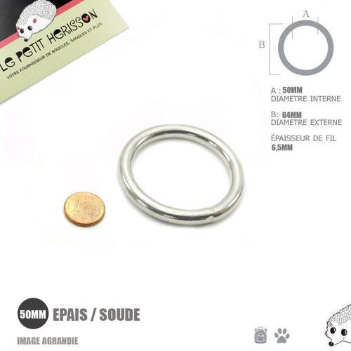 1 x 50mm anneau rond / métal / soudé / nickel / epais 