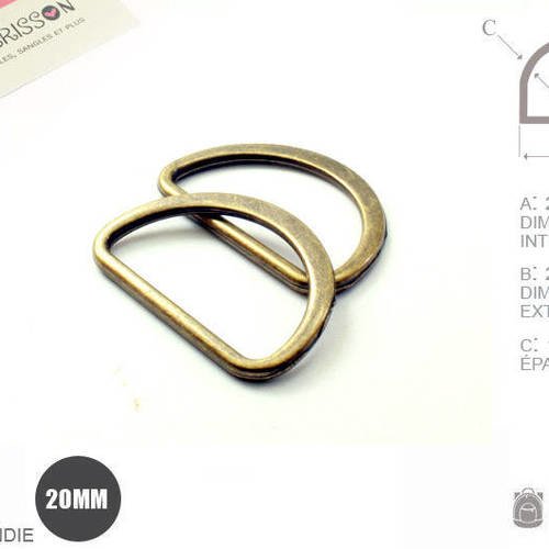 2 x 20mm anneaux demi lunes / metal /  moulé / plat / bronze 