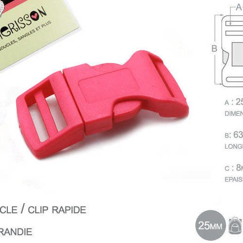1 x 25mm boucle attache rapide / fermoir clip / plastique / fuchsia 