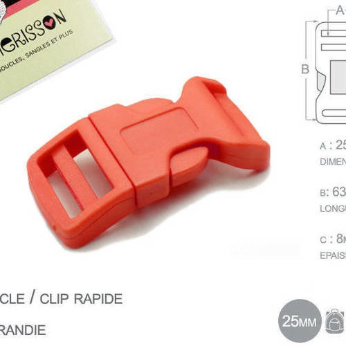 1 x 25mm boucle attache rapide / fermoir clip / plastique / orange fonce 