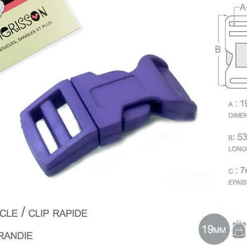 1 x 19mm boucle attache rapide / fermoir clip / plastique / violet 