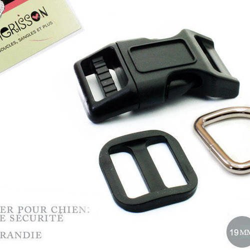 Kit collier pour chien: 19mm / haute qualité / noir 
