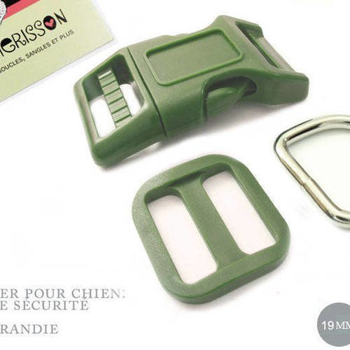 Kit collier pour chien: 19mm / haute qualité / vert militaire 